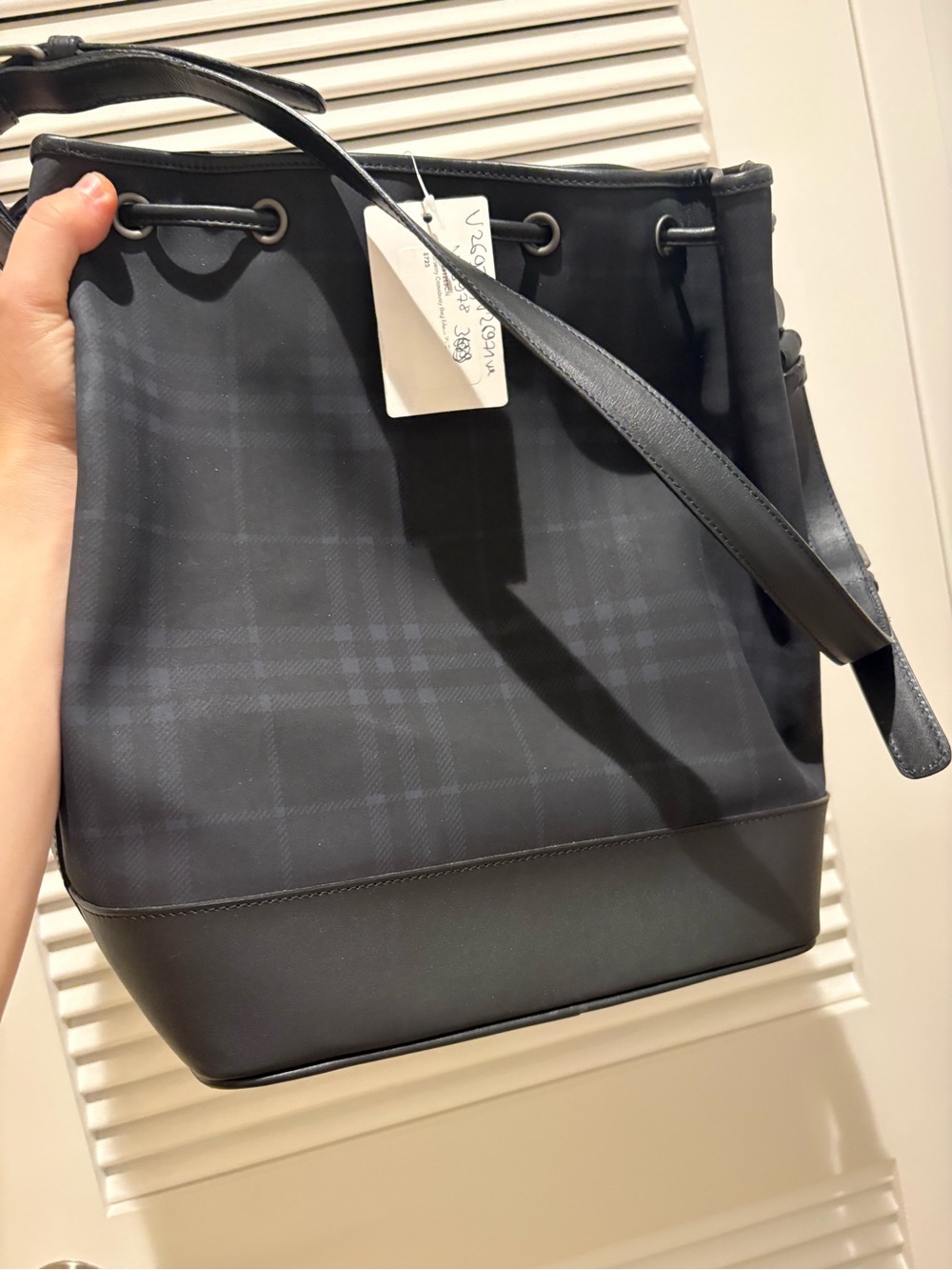 Burberry Black Plaid Bucket Shoulder Bag